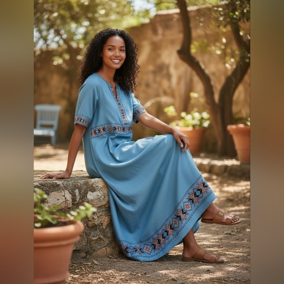 Hekka Dresses & Skirts - Light Blue Tribal Maxi Dress - Bohemian